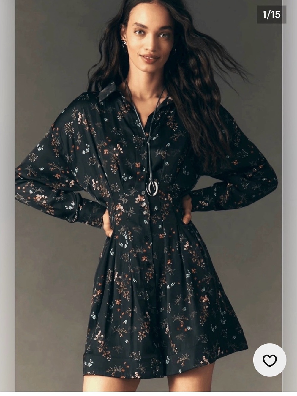 Tobie Long-Sleeve Satin Mini Shirtdress by Exquise